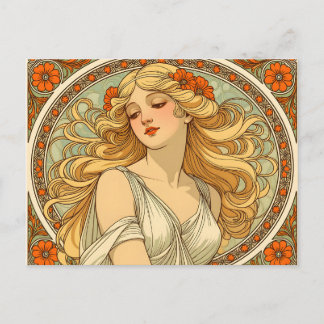Cartão Postal De Festividades Art nouveau vintage illustration : blonde woman