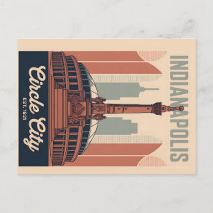 Cartão Postal De Festividades Arte da Paisagem Urbana Retrô de Indianapolis Indi