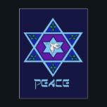 Cartão Postal De Festividades Arte da paz de Hanukkah<br><div class="desc">Os azuis de todas as máscaras,  lilac e lavanda em uma forma da flor com uma estrela seis-tomada partido atada são no centro uma grande maneira de comemorar Hanukkah e expressar ao mesmo tempo sua individualidade.</div>