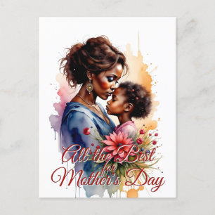 Cartão Postal De Festividades Arte de Amor com Aquarelas Africanas do Dia da Mãe