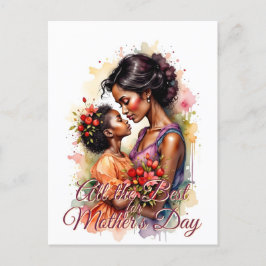Cartão Postal De Festividades Arte de Amor no Dia das Mães em Estilo de Aquarela