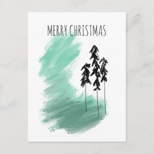 Cartão Postal De Festividades arte de árvore verde escandinava simples menta mod