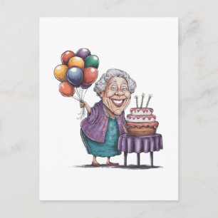 Cartão Postal De Festividades Arte de Balão de Aniversário de Nana Humorístico