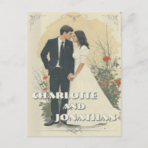 Cartão Postal De Festividades Arte de Casal de Noivado Romântico Vintage