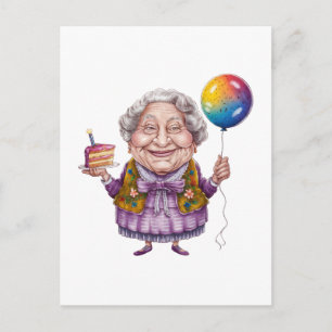 Cartão Postal De Festividades Arte de festa de aniversário de avó divertida de b