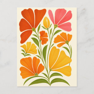 Cartão Postal De Festividades Arte de Flores Selvagens Pintadas À Mão