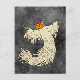 Cartão Postal De Festividades Arte de Halloween do Fantasma de Cabeça de Abóbora