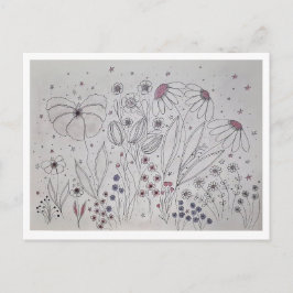 Cartão Postal De Festividades Arte de Linha de Prado de Flores Silvestres Elegan