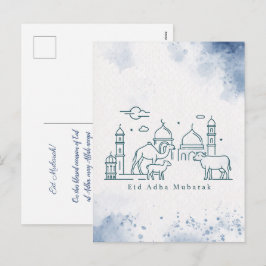 Cartão Postal De Festividades Arte de Linha Minimalista da Mesquita e Animais do