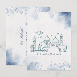 Cartão Postal De Festividades Arte de Linha Minimalista da Mesquita e Animais do