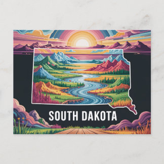 Cartão Postal De Festividades Arte de Mapa de Dakota do Sul Vibrante