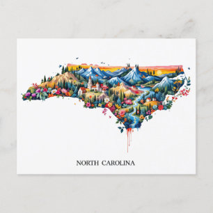 Cartão Postal De Festividades Arte de Mapa de Paisagem da Carolina do Norte Vibr