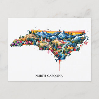 Cartão Postal De Festividades Arte de Mapa de Paisagem da Carolina do Norte Vibr