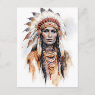 Cartão Postal De Festividades Arte de pintura a aquarela de mulher nativa americ