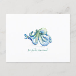 Cartão Postal De Festividades Arte de polvo azul de aquarela