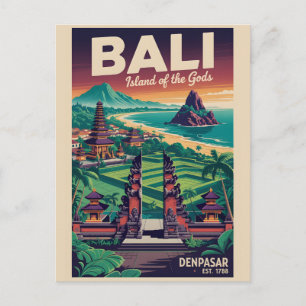Cartão Postal De Festividades Arte de Poster de Viagem Retro Bali Indonésia