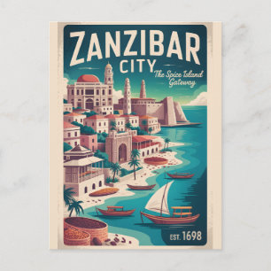Cartão Postal De Festividades Arte de Poster de Viagem Retro da Cidade de Zanzib