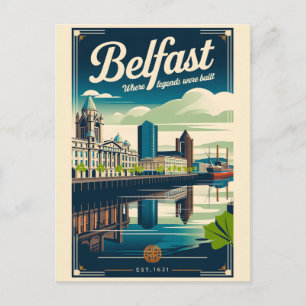 Cartão Postal De Festividades Arte de Poster de Viagem Retro de Belfast Irlanda 