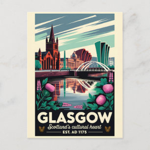Cartão Postal De Festividades Arte de Poster de Viagem Retro de Glasgow Escócia