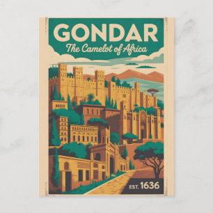 Cartão Postal De Festividades Arte de Poster de Viagem Retro de Gondar Etiópia
