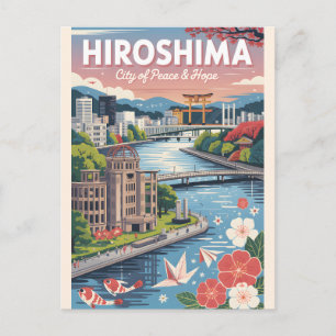 Cartão Postal De Festividades Arte de Poster de Viagem Retro de Hiroshima Japão