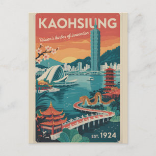 Cartão Postal De Festividades Arte de Poster de Viagem Retro de Kaohsiung Taiwan