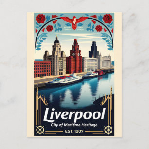 Cartão Postal De Festividades Arte de Poster de Viagem Retro de Liverpool Inglat