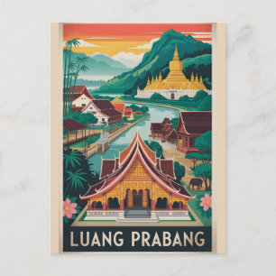 Cartão Postal De Festividades Arte de Poster de Viagem Retro de Luang Prabang La