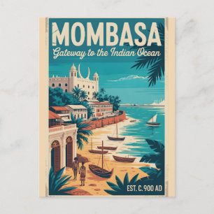 Cartão Postal De Festividades Arte de Poster de Viagem Retro de Mombaça Quênia