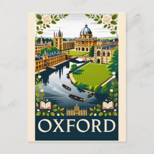 Cartão Postal De Festividades Arte de Poster de Viagem Retro de Oxford Inglaterr