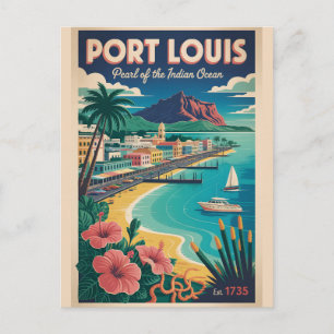 Cartão Postal De Festividades Arte de Poster de Viagem Retro de Port Louis Maurí