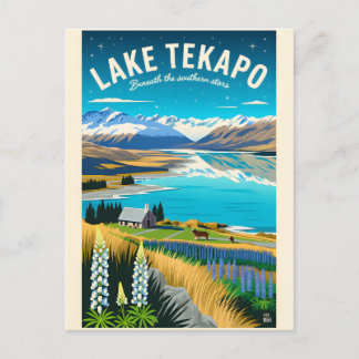 Cartão Postal De Festividades Arte de Poster de Viagem Retro do Lago Tekapo Nova