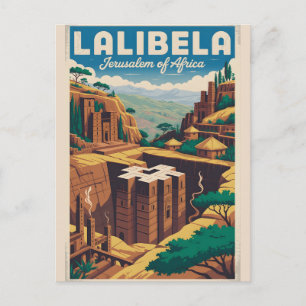 Cartão Postal De Festividades Arte de Poster de Viagem Retro Lalibela Etiópia