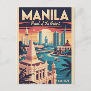 Cartão Postal De Festividades Arte de Poster de Viagem Retro Manila Filipinas