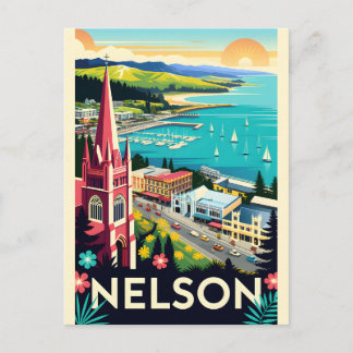Cartão Postal De Festividades Arte de Poster de Viagem Retro Nelson Nova Zelândi