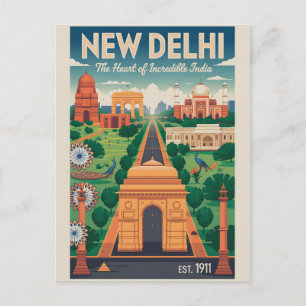 Cartão Postal De Festividades Arte de Poster de Viagem Retro Nova Deli Índia