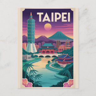 Cartão Postal De Festividades Arte de Poster de Viagem Retrospetivo de Taipéi Ta
