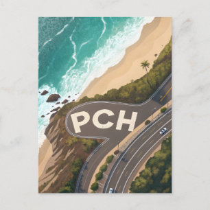 Cartão Postal De Festividades Arte de Viagem Aéreo da Pacific Coast Highway