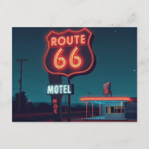 Cartão Postal De Festividades Arte de Viagem Noturno do Motel Neon da Rota 66