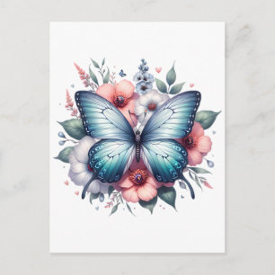 Cartão Postal De Festividades Arte do Buquê Floral de Borboleta Vibrante-96283