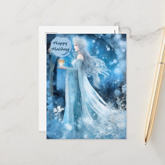 Cartão Postal De Festividades Arte Fantástica da Rainha da Neve - Deusa Mística  (Frente/Verso In Situ)