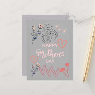 Cartão Postal De Festividades Arte Linear Moderna Mãe e Bebê Feliz Dia das Mães
