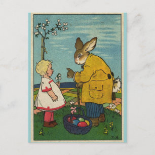 Cartão Postal De Festividades Arte Vintage - Garota Pequena com Coelhinho da Pás