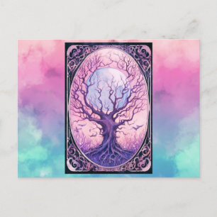 Cartão Postal De Festividades Árvore Barren Cheia Lua Fumar Halloween