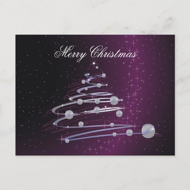 Cartão Postal De Festividades Árvore de Natal abstrata no cartão roxo (Frente)