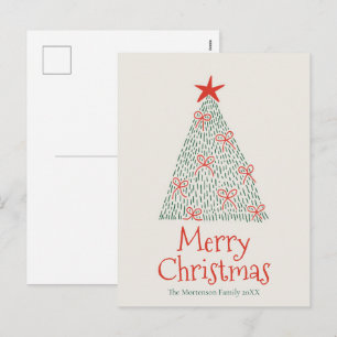 Cartão Postal De Festividades Árvore de Natal Alegre Desenhada à Mão Fofa