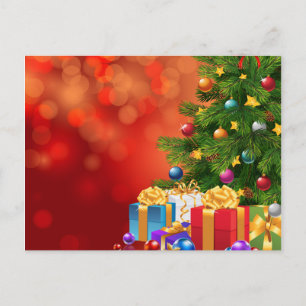Cartão Postal De Festividades Árvore de Natal animada e presentes