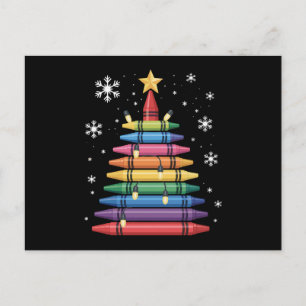 Cartão Postal De Festividades Árvore de Natal Arte com Giz de Cera Professor Esc