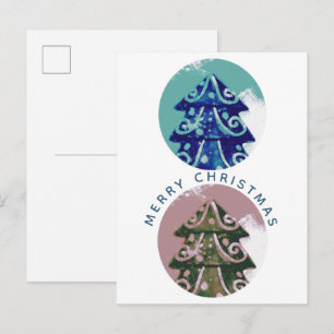 Cartão Postal De Festividades Árvore de Natal Artística Família Decorada Festiva