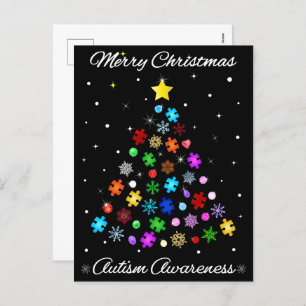Cartão Postal De Festividades Árvore de Natal Autism Snowflake